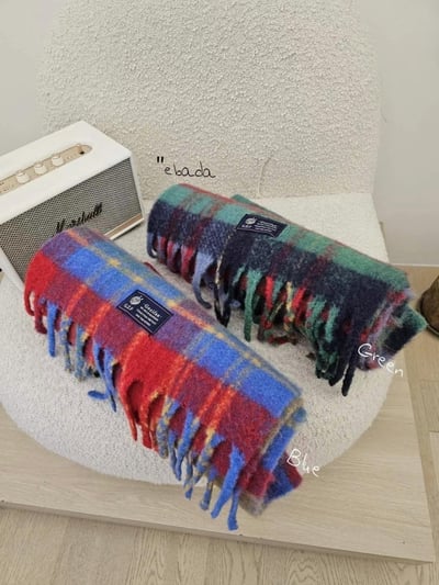 正韓EBA彩虹格子針織圍巾 ( 20%羊毛)8